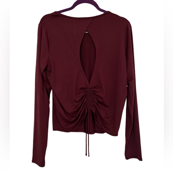 Freely Back Draw Shirring Ruched Long Sleeve Burgundy Top Size XL - Picture 3 of 12